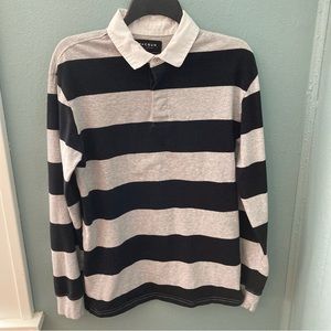 Pacsun Grey, Black Striped Collared Long Sleeve‎ Polo Size Small